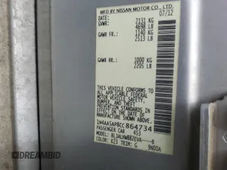 2012 Nissan Maxima SV с VIN 1N4AA5AP8CC864734, выставлен на аукционе Copart как лот 58805175 с пробегом 165 192 миль миль и Списание • Salvage title. История ставок и продаж доступна на DreamBid. Изображение 12.