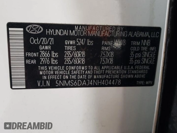 2022 Hyundai Santa Fe XRT with VIN 5NMS6DAJ4NH404478, listed as a Copart auction lot 45760005 with 27,340 mi miles and Salvage Title. Bid and sale history available at carsss.com. Image 12.