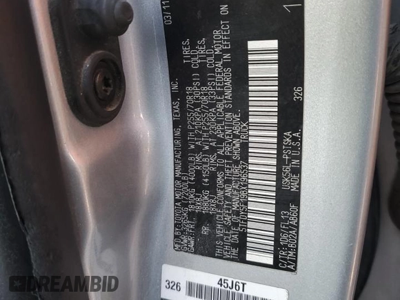 2011 Toyota Tundra 4WD Truck with VIN 5TFDY5F19BX196537, listed as a Copart auction lot 41842685 with 137,452 mi miles and Salvage Title. Bid and sale history available at carsss.com. Image 12.
