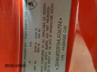 2017 Lamborghini Huracan z VIN ZHWUR2ZF5HLA06794, wystawiony jako Copart lot #87287774 z przebiegiem 11 442 mil mil oraz Szkody całkowita. Historia ofert i sprzedaży dostępna na DreamBid. Obrazek 12.