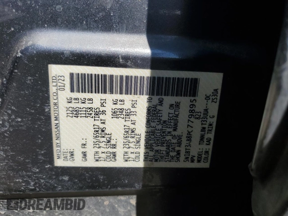 2023 Nissan Rogue S with VIN 5N1BT3AB8PC779895, listed as a Copart auction lot 57970125 with Not provided miles and Salvage title. Bid and sale history available at DreamBid. Image 13.