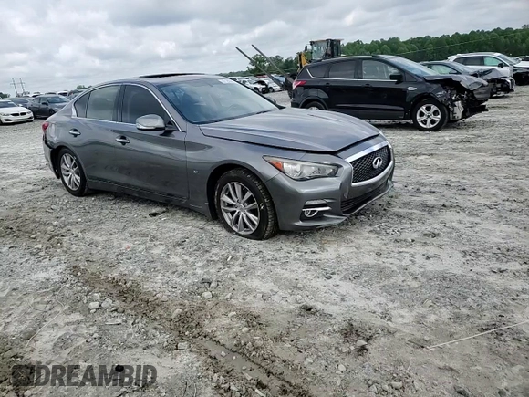 2014 Infiniti Q50 Premium with VIN JN1BV7APXEM675338, listed as a Copart auction lot 57125045 with 58,267 mi miles and Salvage title. Bid and sale history available at DreamBid. Image 13.