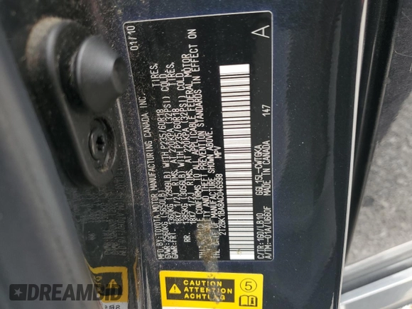 2010 Lexus RX 350 z VIN 2T2BK1BA8AC046998, wystawiony jako Copart lot #57472235 z przebiegiem 186 783 mil mil oraz Szkoda całkowita • Salvage title. Historia ofert i sprzedaży dostępna na DreamBid. Obrazek 13.