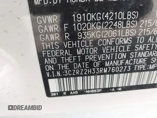 2024 Honda HR-V LX with VIN 3CZRZ2H33RM760273, listed as a IAAI auction lot 42275649 with 22,478 mi miles and . Bid and sale history available at DreamBid. Image 9.