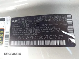 2008 MINI Convertible with VIN WMWRF33588TG19177, listed as a IAAI auction lot 42541716 with 82,273 mi miles and . Bid and sale history available at DreamBid. Image 9.