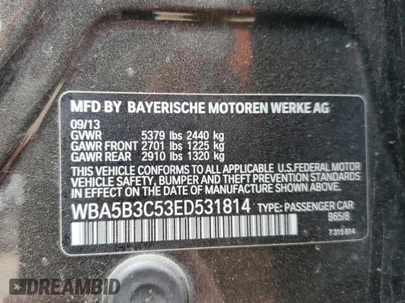 2014 BMW 5 Series 535i xDrive с VIN WBA5B3C53ED531814, выставлен на аукционе Copart как лот 60833645 с пробегом 44 683 миль миль и Списание • Salvage title. История ставок и продаж доступна на DreamBid. Изображение 12.