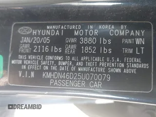 2005 Hyundai Elantra GLS с VIN KMHDN46D25U070079, выставлен на аукционе IAAI как лот 42206576 с пробегом 213 948 миль миль и . История ставок и продаж доступна на DreamBid. Изображение 9.