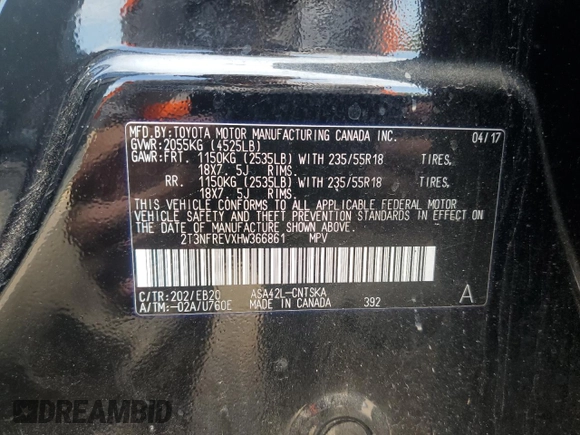 2017 Toyota RAV4 SE z VIN 2T3NFREVXHW366861, wystawiony jako Copart lot #53185445 z przebiegiem 109 386 mil mil oraz Szkoda całkowita • Salvage title. Historia ofert i sprzedaży dostępna na DreamBid. Obrazek 15.