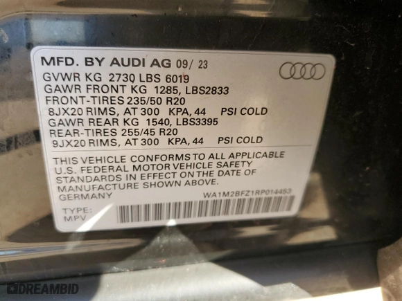 2024 Audi Q4 e-tron Prestige with VIN WA1M2BFZ1RP014453, listed as a Copart auction lot 86993324 with 15,427 mi miles and Salvage Title. Bid and sale history available at carsss.com. Image 13.