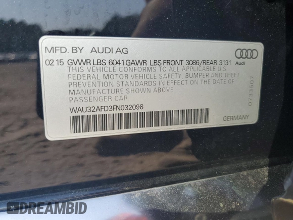 2015 Audi A8 4.0T with VIN WAU32AFD3FN032098, listed as a Copart auction lot 58788445 with 112,804 mi miles and Clean title. Bid and sale history available at DreamBid. Image 12.