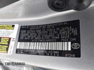 2020 Toyota Camry LE with VIN 4T1C11AK5LU869525, listed as a IAAI auction lot 41693706 with 134,201 mi miles. Bid and sale history available at carsss.com. Image 9.