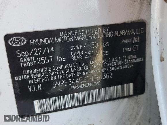2015 Hyundai Sonata Sport with VIN 5NPE34AB3FH091362, listed as a Copart auction lot 45514825 with 118,809 mi miles and Salvage Title. Bid and sale history available at carsss.com. Image 14.