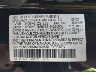 2021 Honda Passport EX-L с VIN 5FNYF8H51MB026680, выставлен на аукционе IAAI как лот 42166422 с пробегом 55 531 миль миль и . История ставок и продаж доступна на DreamBid. Изображение 9.