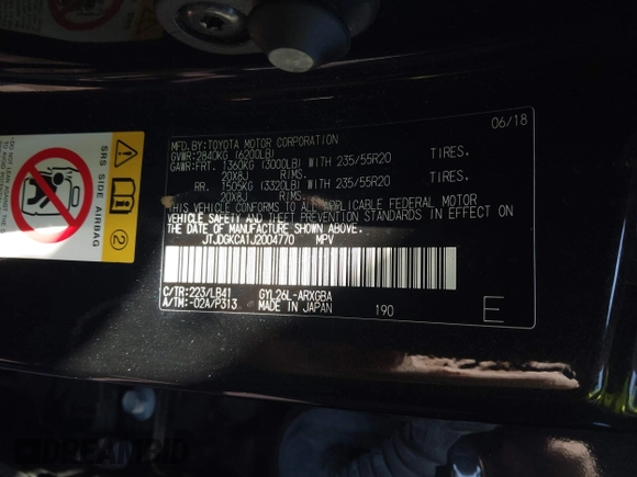 2018 Lexus RX 450hL Premium z VIN JTJDGKCA1J2004770, wystawiony jako IAAI lot #41329524 z przebiegiem 86 774 mil mil oraz . Historia ofert i sprzedaży dostępna na DreamBid. Obrazek 9.