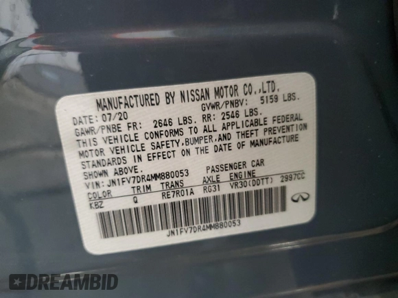 2021 Infiniti Q50 Red Sport 400 with VIN JN1FV7DR4MM880053, listed as a Copart auction lot 50121485 with 39,037 mi miles and Non repairable. Bid and sale history available at DreamBid. Image 13.