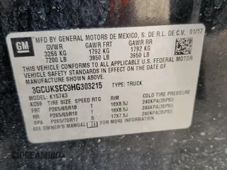 2017 Chevrolet Silverado 1500 LTZ with VIN 3GCUKSEC9HG303215, listed as a Copart auction lot 59415104 with Not Provided miles and Salvage Title. Bid and sale history available at DreamBid. Image 12.