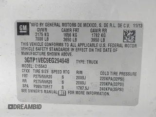 2014 GMC Sierra 1500 SLT with VIN 3GTP1VEC9EG294948, listed as a IAAI auction lot 42374611 with 107,337 mi miles and . Bid and sale history available at DreamBid. Image 9.