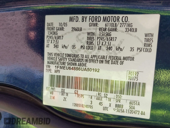 2006 Ford Explorer Eddie Bauer с VIN 1FMEU64856UA50192, выставлен на аукционе IAAI как лот 42321295 с пробегом 294 037 миль миль и . История ставок и продаж доступна на DreamBid. Изображение 9.