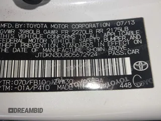 2013 Toyota Prius One with VIN JTDKN3DU8D5672924, listed as a IAAI auction lot 42011744 with 153,772 mi miles. Bid and sale history available at carsss.com. Image 9.