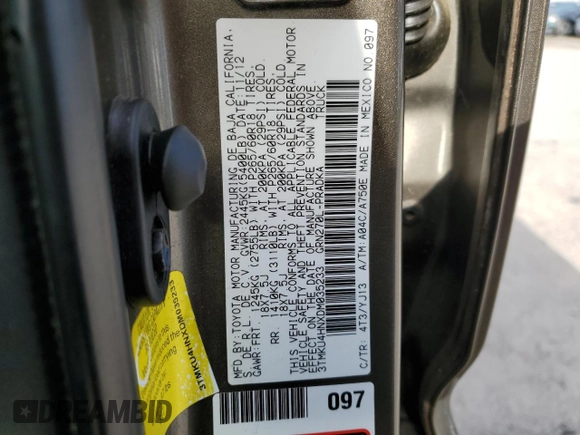 2013 Toyota Tacoma PreRunner with VIN 3TMKU4HNXDM035233, listed as a Copart auction lot 86717434 with 137,005 mi miles and Salvage title. Bid and sale history available at DreamBid. Image 14.
