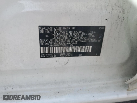 2009 Toyota RAV4 with VIN JTMBF33V49D002677, listed as a Copart auction lot 53811525 with 214,147 mi miles and Salvage Title. Bid and sale history available at DreamBid. Image 14.
