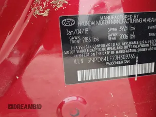 2018 Hyundai Elantra SEL with VIN 5NPD84LF2JH309765, listed as a IAAI auction lot 41945590 with 44,655 mi miles and . Bid and sale history available at DreamBid. Image 9.