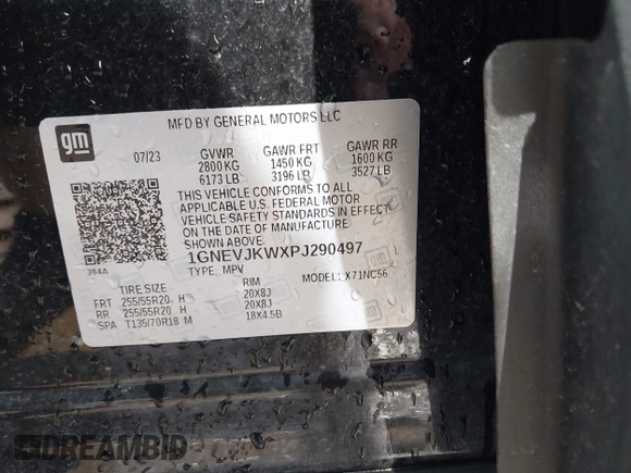 2023 Chevrolet Traverse RS z VIN 1GNEVJKWXPJ290497, wystawiony jako IAAI lot #42200665 z przebiegiem 50 140 mil mil oraz . Historia ofert i sprzedaży dostępna na DreamBid. Obrazek 9.