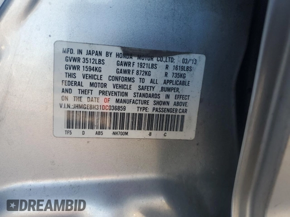 2013 Honda Fit with VIN JHMGE8H31DC036859, listed as a Copart auction lot 87079274 with 112,160 mi miles and Salvage Title. Bid and sale history available at carsss.com. Image 13.