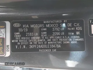 2020 Kia Forte LXS with VIN 3KPF24AD0LE184784, listed as a IAAI auction lot 41341533 with 36,953 mi miles. Bid and sale history available at carsss.com. Image 9.