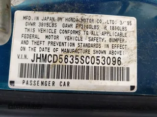 1995 Honda Accord LX with VIN JHMCD5635SC053096, listed as a IAAI auction lot 41666918 with 166,745 mi miles and . Bid and sale history available at carsss.com. Image 9.