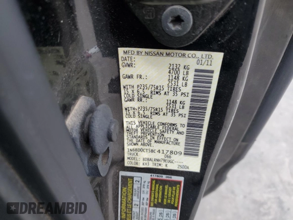 2011 Nissan Frontier S with VIN 1N6BD0CT5BC417809, listed as a Copart auction lot 43934315 with 89,461 mi miles and Salvage title. Bid and sale history available at DreamBid. Image 12.