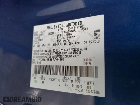 2008 Ford Ranger with VIN 1FTZR14E38PA04961, listed as a Copart auction lot 82886324 with 72,731 mi miles and Salvage Title. Bid and sale history available at DreamBid. Image 12.