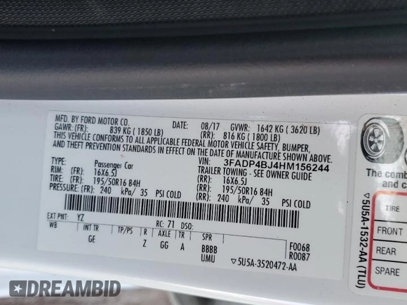 2017 Ford Fiesta SE with VIN 3FADP4BJ4HM156244, listed as a Copart auction lot 53659055 with 147,080 mi miles and Salvage Title. Bid and sale history available at carsss.com. Image 12.
