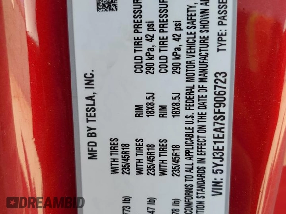 2025 Tesla Model 3 Long Range z VIN 5YJ3E1EA7SF906723, wystawiony jako Copart lot #53521795 z przebiegiem 5 115 mil mil oraz Szkoda całkowita • Salvage title. Historia ofert i sprzedaży dostępna na DreamBid. Obrazek 14.