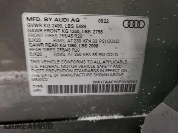 2023 Audi Q5 S line Prestige with VIN WA1FAAFY0P2010191, listed as a Copart auction lot 73565702 with 1,487 mi miles. Bid and sale history available at carsss.com. Image 13.