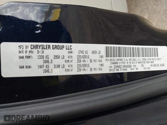 2010 Dodge Grand Caravan SXT with VIN 2D4RN5D13AR426980, listed as a IAAI auction lot 42035672 with 162,584 mi miles and . Bid and sale history available at DreamBid. Image 9.