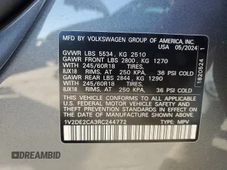 2024 Volkswagen Atlas SE with VIN 1V2DE2CA3RC244772, listed as a Copart auction lot 81523574 with 7,369 mi miles and Salvage title. Bid and sale history available at DreamBid. Image 13.