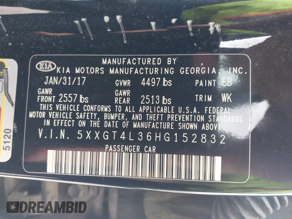 2017 Kia Optima LX z VIN 5XXGT4L36HG152832, wystawiony jako IAAI lot #42445597 z przebiegiem 183 875 mil mil oraz . Historia ofert i sprzedaży dostępna na DreamBid. Obrazek 9.