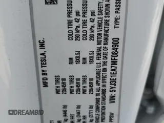 2021 Tesla Model 3 Standard Range Plus z VIN 5YJ3E1EA7MF084900, wystawiony jako Copart lot #53090765 z przebiegiem 42 226 mil mil oraz Nie do naprawy. Historia ofert i sprzedaży dostępna na DreamBid. Obrazek 13.