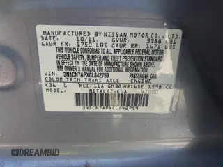 2012 Nissan Versa SL with VIN 3N1CN7APXCL842759, listed as a IAAI auction lot 41683452 with 127,308 mi miles and . Bid and sale history available at carsss.com. Image 9.