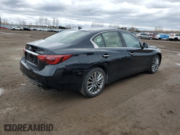 2023 Infiniti Q50 Luxe with VIN JN1EV7BR1PM543584, listed as a Copart auction lot 53582905 with Not provided miles and Clean title. Bid and sale history available at DreamBid. Image 3.