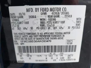 2010 Ford Escape Limited z VIN 1FMCU0EG0AKC63470, wystawiony jako IAAI lot #41198945 z przebiegiem 198 301 mil mil oraz . Historia ofert i sprzedaży dostępna na DreamBid. Obrazek 9.