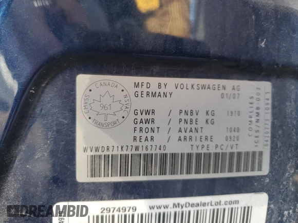 2007 Volkswagen Rabbit z VIN WVWDR71K77W167740, wystawiony jako Copart lot #42128275 z przebiegiem 254 695 mil mil oraz Szkoda całkowita • Salvage title. Historia ofert i sprzedaży dostępna na DreamBid. Obrazek 13.