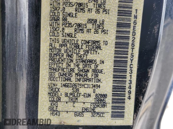 2000 Nissan Frontier XE z VIN 1N6ED26T5YC313494, wystawiony jako Copart lot #46549935 z przebiegiem 271 425 mil mil oraz Szkoda całkowita • Salvage title. Historia ofert i sprzedaży dostępna na DreamBid. Obrazek 14.