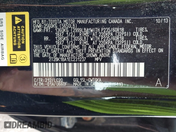 2014 Lexus RX 350 с VIN 2T2BK1BA1EC231237, выставлен на аукционе IAAI как лот 42384194 с пробегом 243 061 миль миль и . История ставок и продаж доступна на DreamBid. Изображение 9.