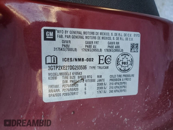 2013 GMC Sierra 1500 Denali z VIN 3GTP2XE27DG293506, wystawiony jako Copart lot #84682194 z przebiegiem 312 025 mil mil oraz Czysty tytuł • Clean title. Historia ofert i sprzedaży dostępna na DreamBid. Obrazek 12.