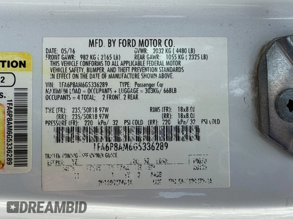 2016 Ford Mustang V6 with VIN 1FA6P8AM6G5336289, listed as a Copart auction lot 52739715 with 104,909 mi miles and Clean Title. Bid and sale history available at carsss.com. Image 10.