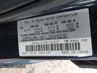 2017 Mazda Mazda6 Sport with VIN JM1GL1U57H1134317, listed as a IAAI auction lot 41717641 with 53,870 mi miles. Bid and sale history available at carsss.com. Image 9.
