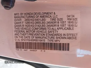 2024 Honda Passport TrailSport с VIN 5FNYF8H69RB016415, выставлен на аукционе IAAI как лот 41701049 с пробегом 10 365 миль миль и . История ставок и продаж доступна на DreamBid. Изображение 9.