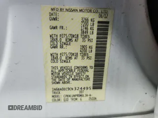 2012 Nissan Titan SL with VIN 1N6BA0EC9CN324495, listed as a Copart auction lot 60982445 with 142,430 mi miles and Salvage title. Bid and sale history available at DreamBid. Image 12.